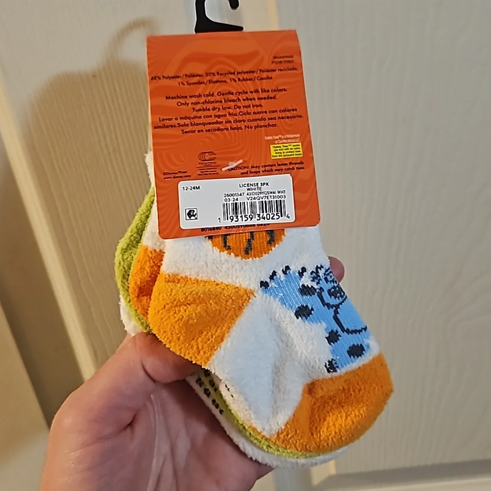 DISNEY PIXAR MONSTERS INC: 3 PK SOCKS: NEW WITH TAGS: SIZE 12-24 MTH